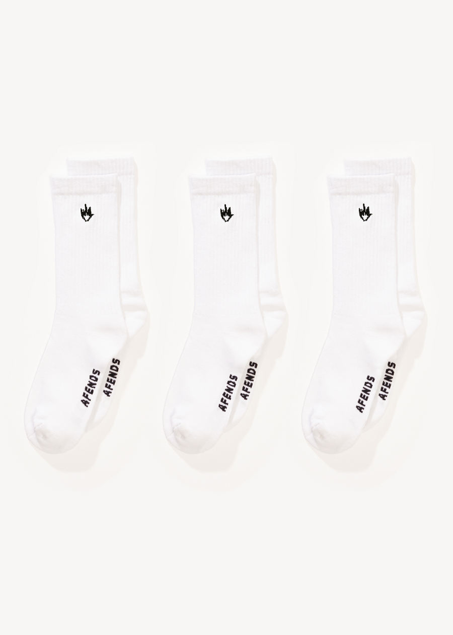 AFENDS Mens Flame - Socks Three Pack - White 