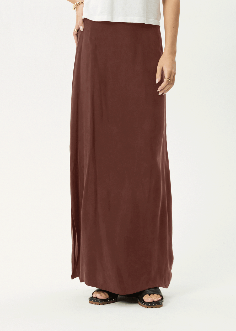 AFENDS Womens Grace - Cupro Maxi Skirt - Hazelnut