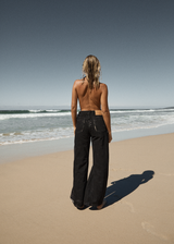 AFENDS Womens Gigi - Denim Flared Jean - Washed Black - Afends womens gigi   denim flared jean   washed black