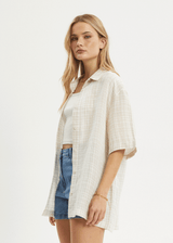 AFENDS Mens Criss Cross - Short Sleeve Shirt - Taupe - Afends mens criss cross   short sleeve shirt   taupe 