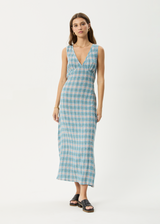 AFENDS Womens Position - Seersucker Maxi Dress - Lake Check - Afends womens position   seersucker maxi dress   lake check