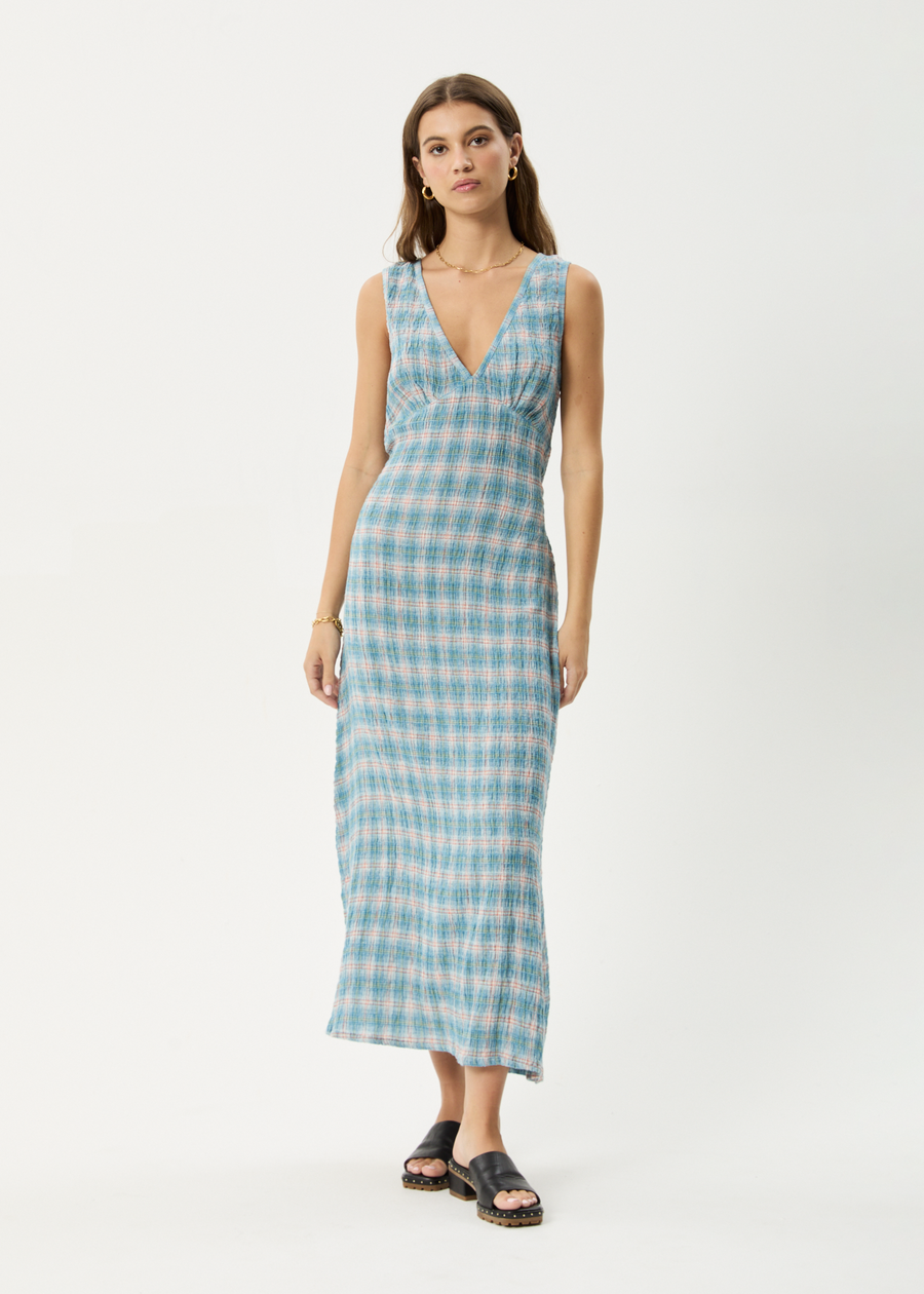 AFENDS Womens Position - Seersucker Maxi Dress - Lake Check