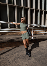 AFENDS Womens Focus - Seersucker Boxer Short - Oil Green - Afends womens focus   seersucker boxer short   oil green