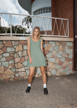 AFENDS Womens Focus Jesse - Seersucker Mini Dress - Oil Green - Afends womens focus jesse   seersucker mini dress   oil green