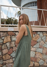 AFENDS Womens Focus Jesse - Seersucker Mini Dress - Oil Green - Afends womens focus jesse   seersucker mini dress   oil green