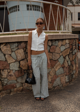 AFENDS Womens Leo - Seersucker Wide Leg Pant - Green / White - Afends womens leo   seersucker wide leg pant   green / white