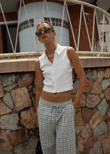 AFENDS Womens Leo - Seersucker Wide Leg Pant - Green / White - Afends womens leo   seersucker wide leg pant   green / white