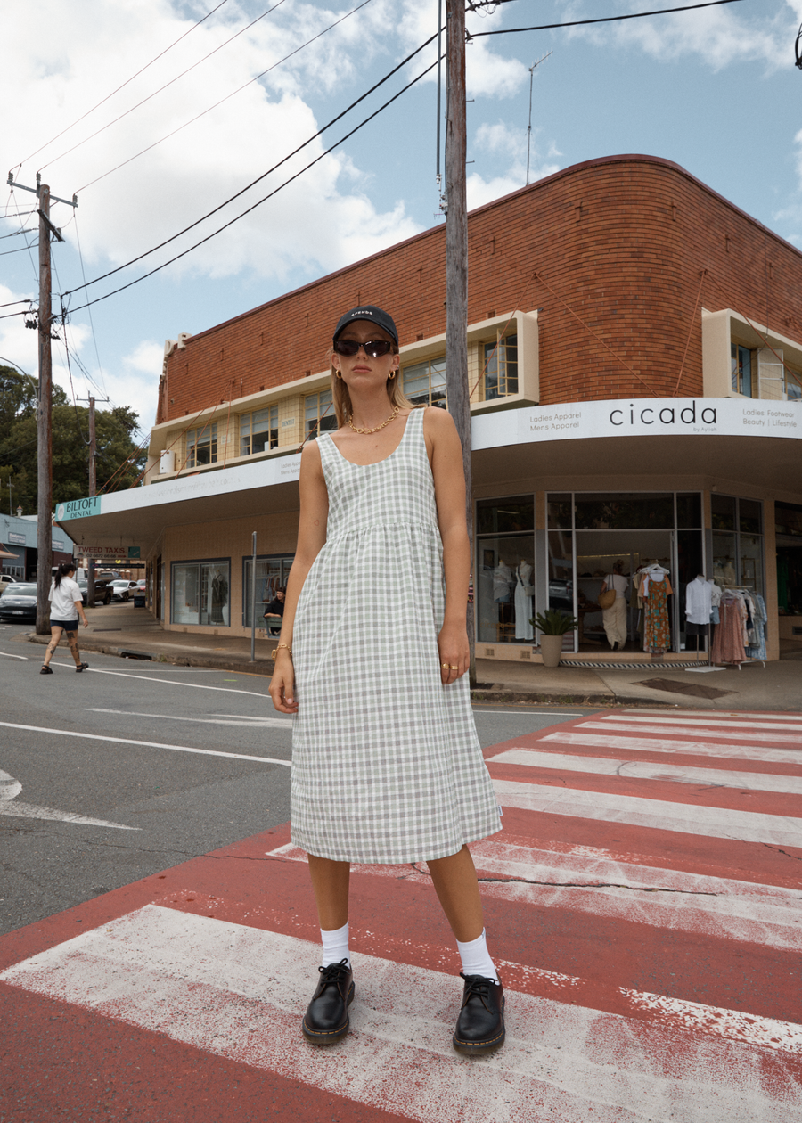 AFENDS Womens Leo - Seersucker Midi Dress - Green / White