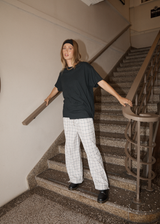 AFENDS Womens Leo - Seersucker Wide Leg Pant - Coffee / White - Afends womens leo   seersucker wide leg pant   coffee / white