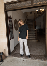 AFENDS Womens Leo - Seersucker Wide Leg Pant - Coffee / White - Afends womens leo   seersucker wide leg pant   coffee / white