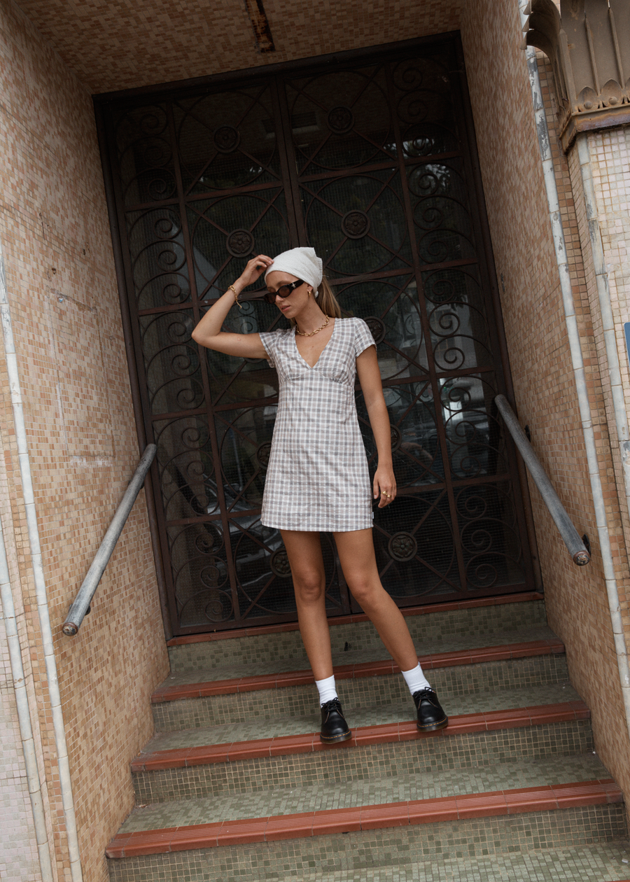 AFENDS Womens Leo - Seersucker Mini Dress - Coffee / White