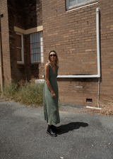 AFENDS Womens Focus - Seersucker Maxi Dress - Oil Green - Afends womens focus   seersucker maxi dress   oil green