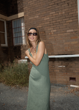 AFENDS Womens Focus - Seersucker Maxi Dress - Oil Green - Afends womens focus   seersucker maxi dress   oil green