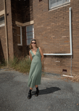 AFENDS Womens Focus - Seersucker Maxi Dress - Oil Green - Afends womens focus   seersucker maxi dress   oil green