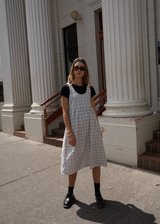 AFENDS Womens Leo - Seersucker Midi Dress - Coffee / White - Afends womens leo   seersucker midi dress   coffee / white