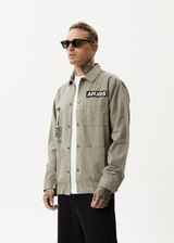AFENDS Mens Late Start - Herringbone Work Jacket - Olive - Afends mens late start   herringbone work jacket   olive