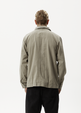 AFENDS Mens Late Start - Herringbone Work Jacket - Olive - Afends mens late start   herringbone work jacket   olive