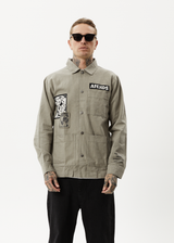 AFENDS Mens Late Start - Herringbone Work Jacket - Olive - Afends mens late start   herringbone work jacket   olive