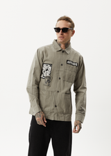 AFENDS Mens Late Start - Herringbone Work Jacket - Olive - Afends mens late start   herringbone work jacket   olive