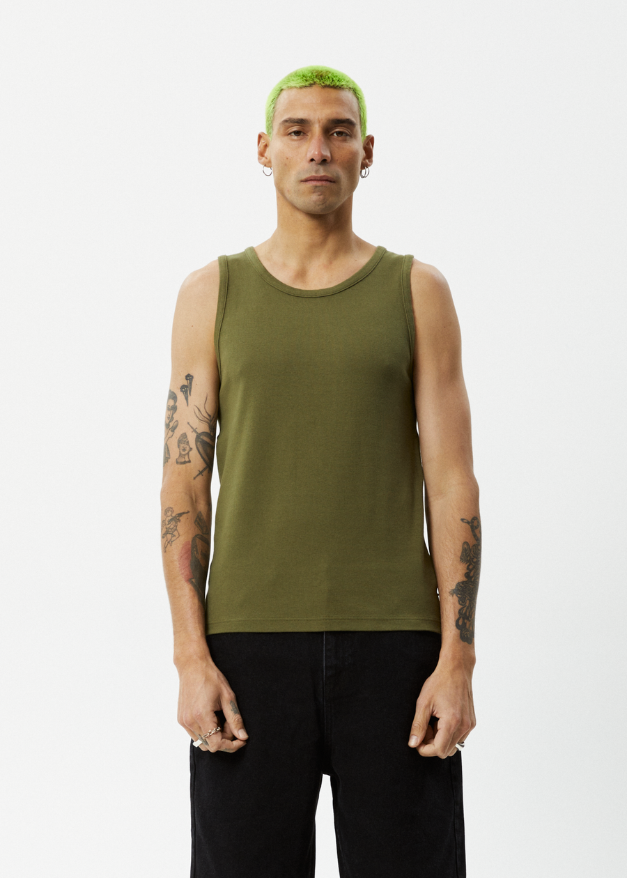 AFENDS Mens Paramount - Rib Singlet - Military