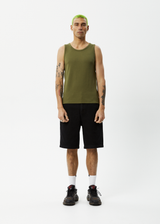 AFENDS Mens Paramount - Rib Singlet - Military - Afends mens paramount   rib singlet   military