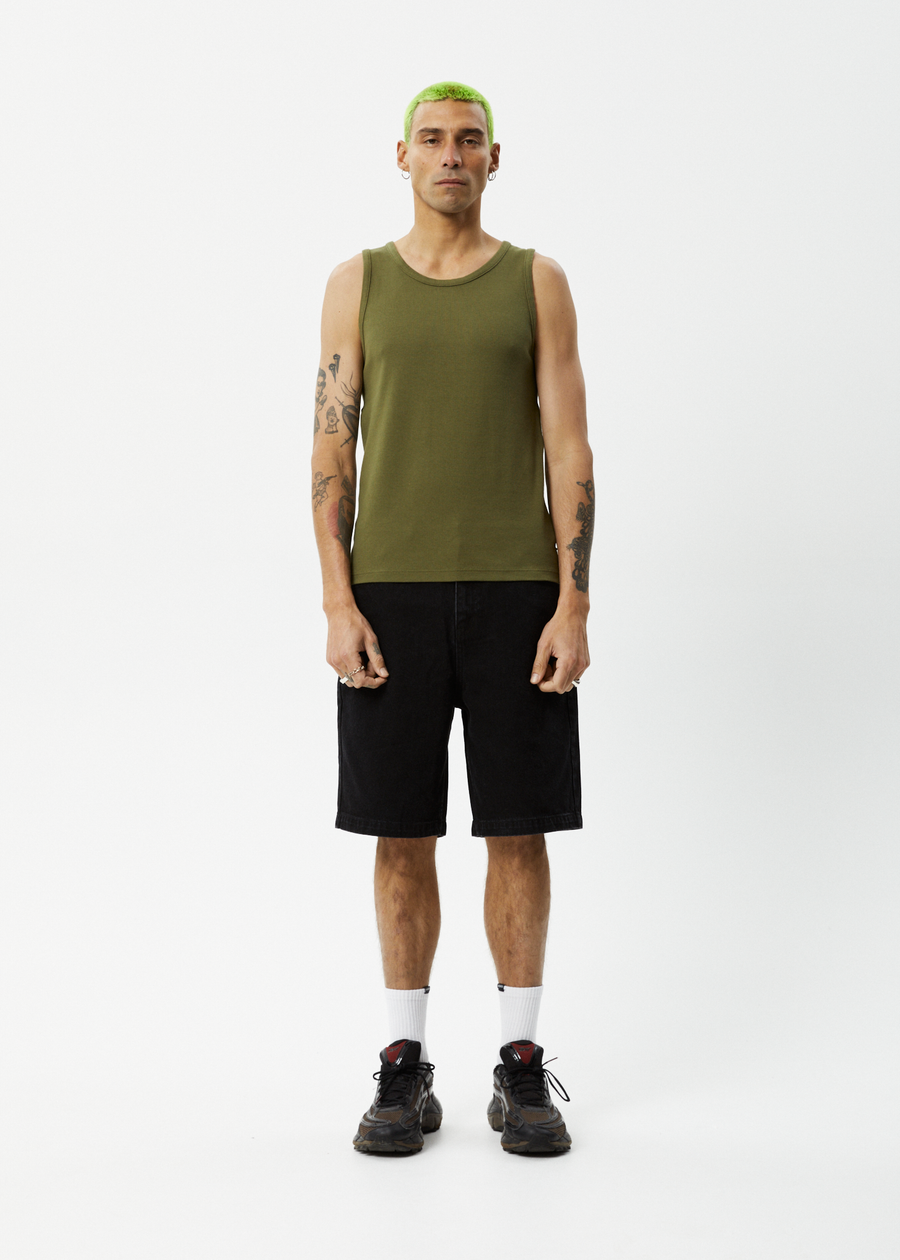 AFENDS Mens Paramount - Rib Singlet - Military
