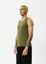 AFENDS Mens Paramount - Rib Singlet - Military - Afends mens paramount   rib singlet   military