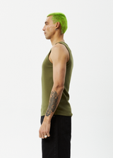 AFENDS Mens Paramount - Rib Singlet - Military - Afends mens paramount   rib singlet   military