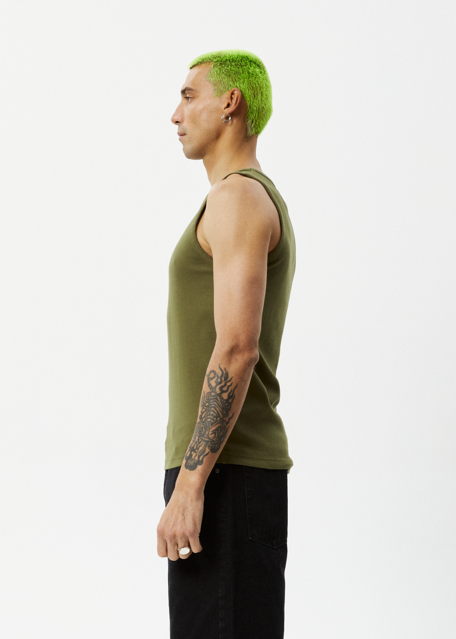 AFENDS Mens Paramount - Rib Singlet - Military