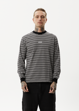 AFENDS Mens Ender - Striped Long Sleeve Tee - White - Afends mens ender   striped long sleeve tee   white