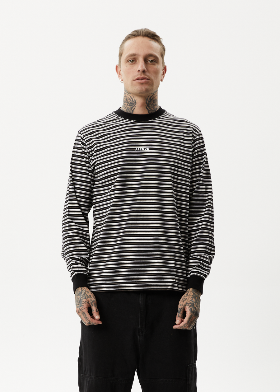 AFENDS Mens Ender - Striped Long Sleeve Tee - White