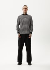 AFENDS Mens Ender - Striped Long Sleeve Tee - White - Afends mens ender   striped long sleeve tee   white