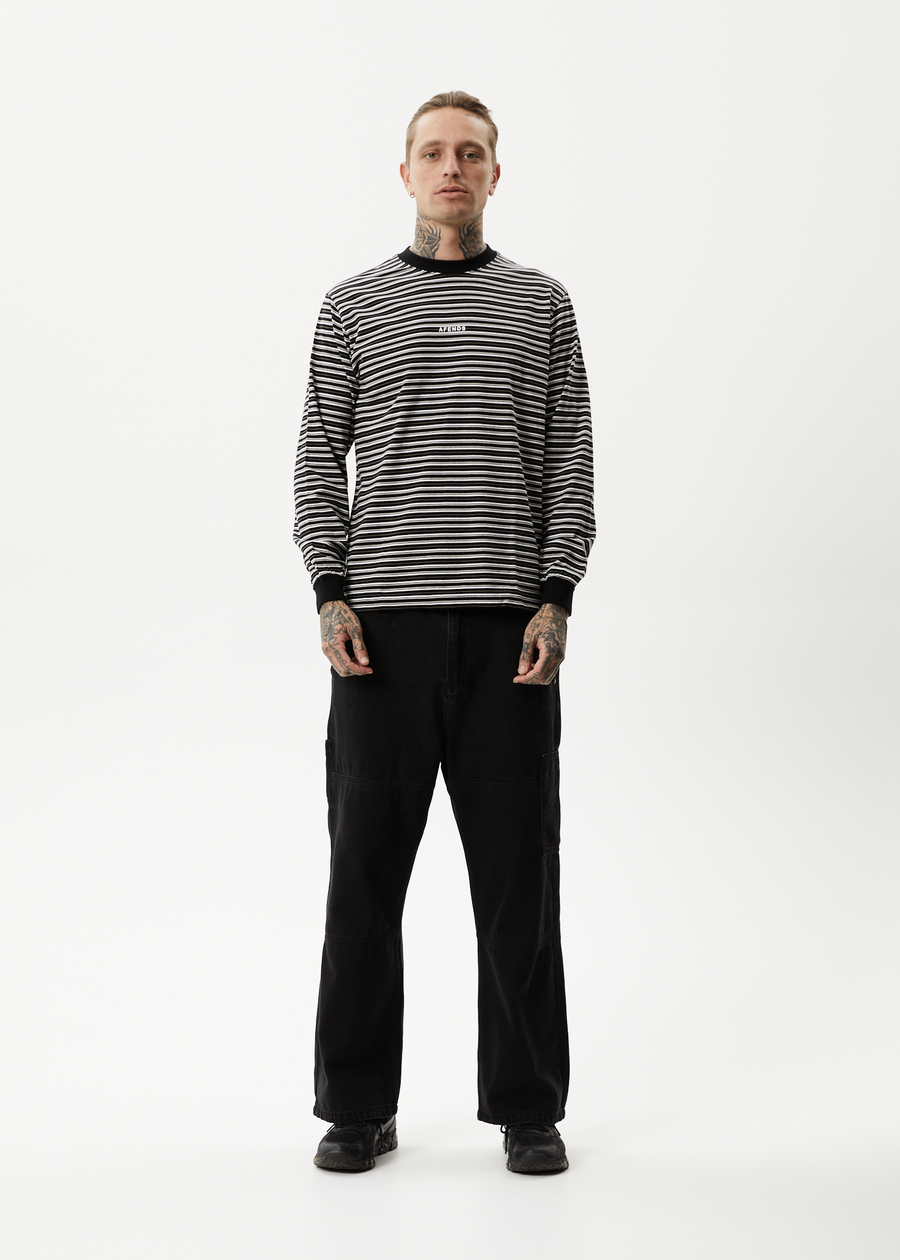 AFENDS Mens Ender - Striped Long Sleeve Tee - White