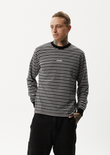 AFENDS Mens Ender - Striped Long Sleeve Tee - White - Afends mens ender   striped long sleeve tee   white
