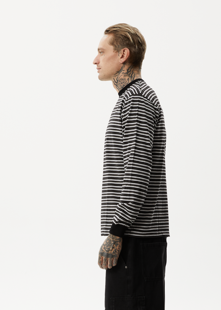 AFENDS Mens Ender - Striped Long Sleeve Tee - White