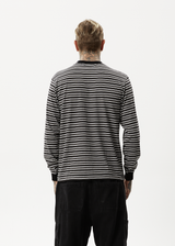 AFENDS Mens Ender - Striped Long Sleeve Tee - White - Afends mens ender   striped long sleeve tee   white