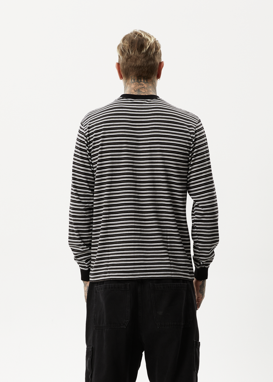 AFENDS Mens Ender - Striped Long Sleeve Tee - White