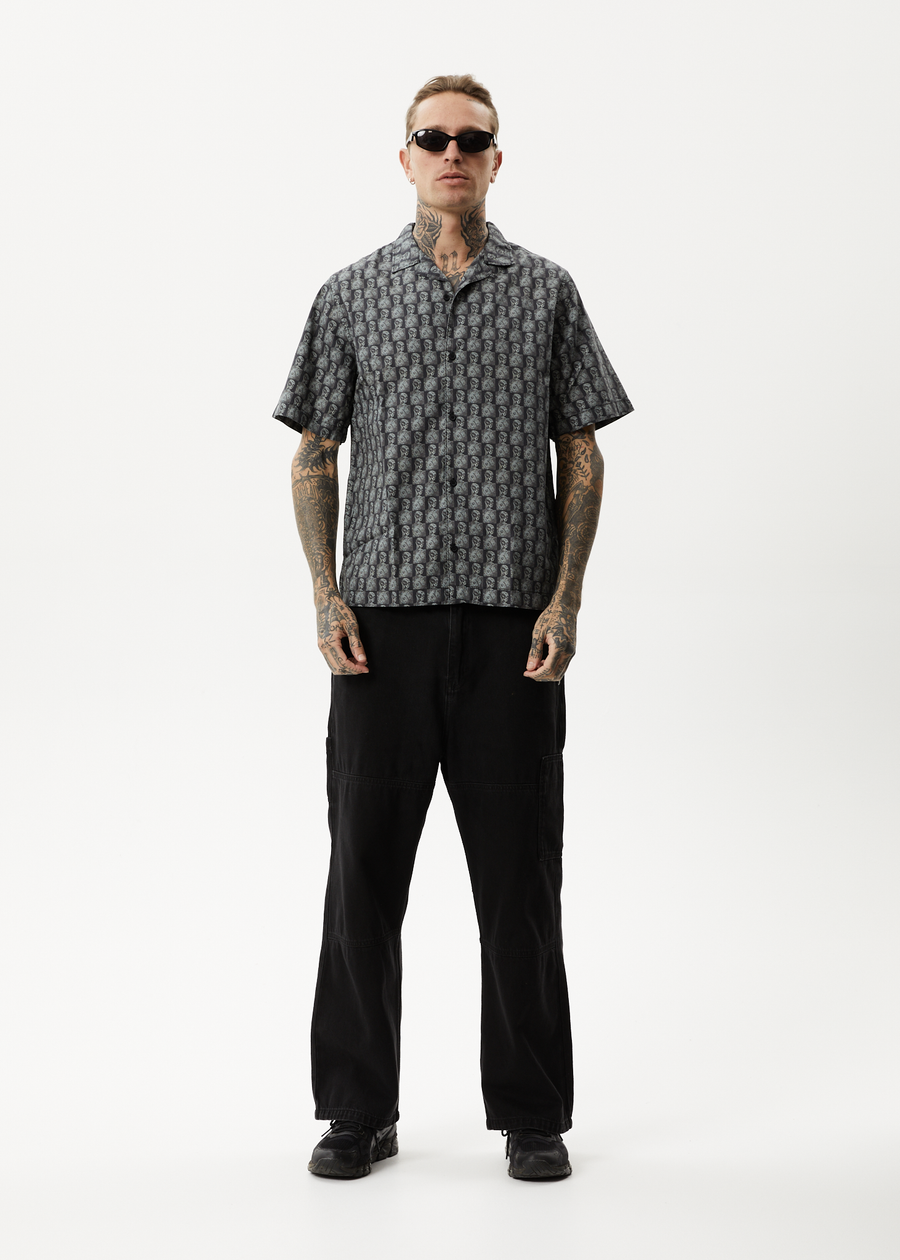 AFENDS Mens Worldstar - Cuban Short Sleeve Shirt - Black 