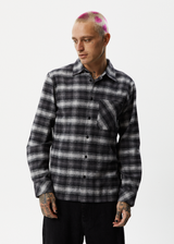 AFENDS Mens Nobody - Flannel Long Sleeve Shirt - Black - Afends mens nobody   flannel long sleeve shirt   black 