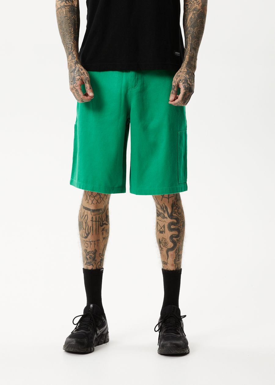 AFENDS Mens Sleepy Hollow - Twill Workwear Short - Forest