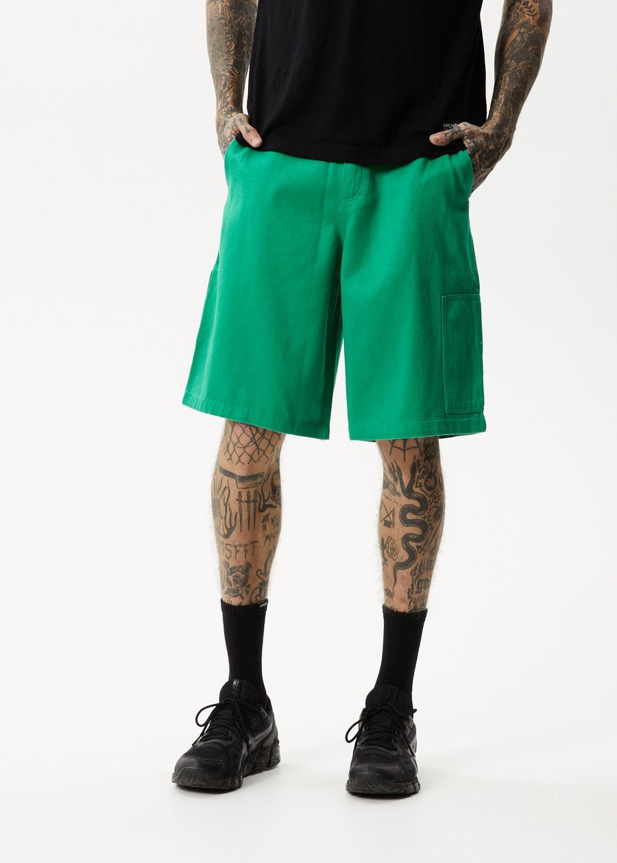 AFENDS Mens Sleepy Hollow - Twill Workwear Short - Forest