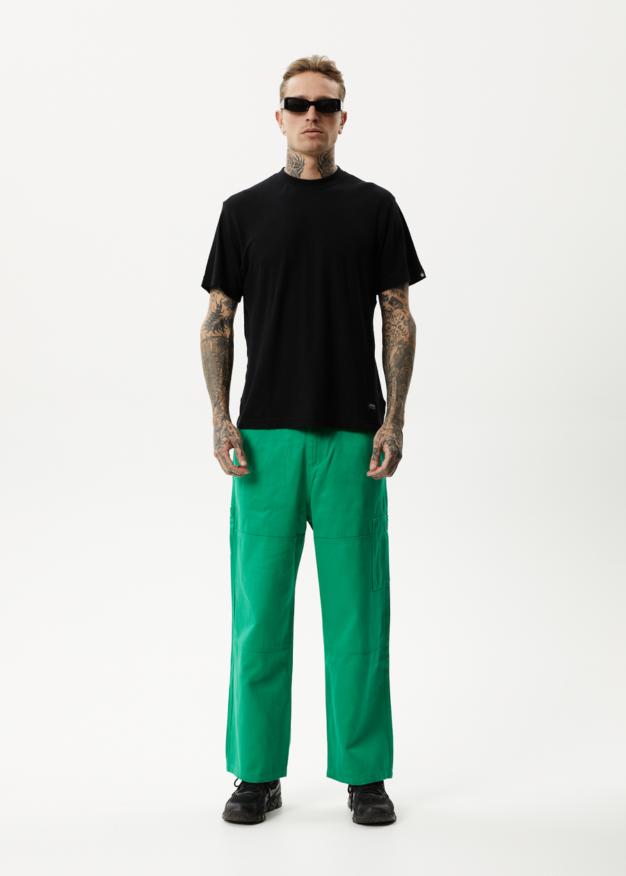 AFENDS Mens Sleepy Hollow Richmond - Twill Baggy Workwear Pant - Forest