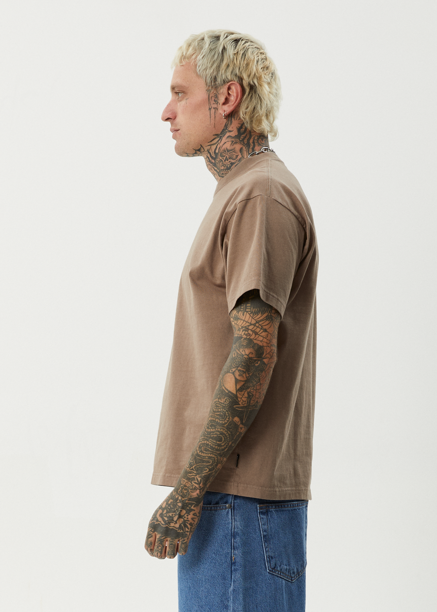 AFENDS Mens Genesis - Heavyweight Boxy Tee - Fossil