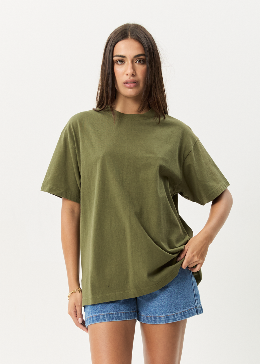 AFENDS Mens Genesis - Heavyweight Boxy Tee - Military