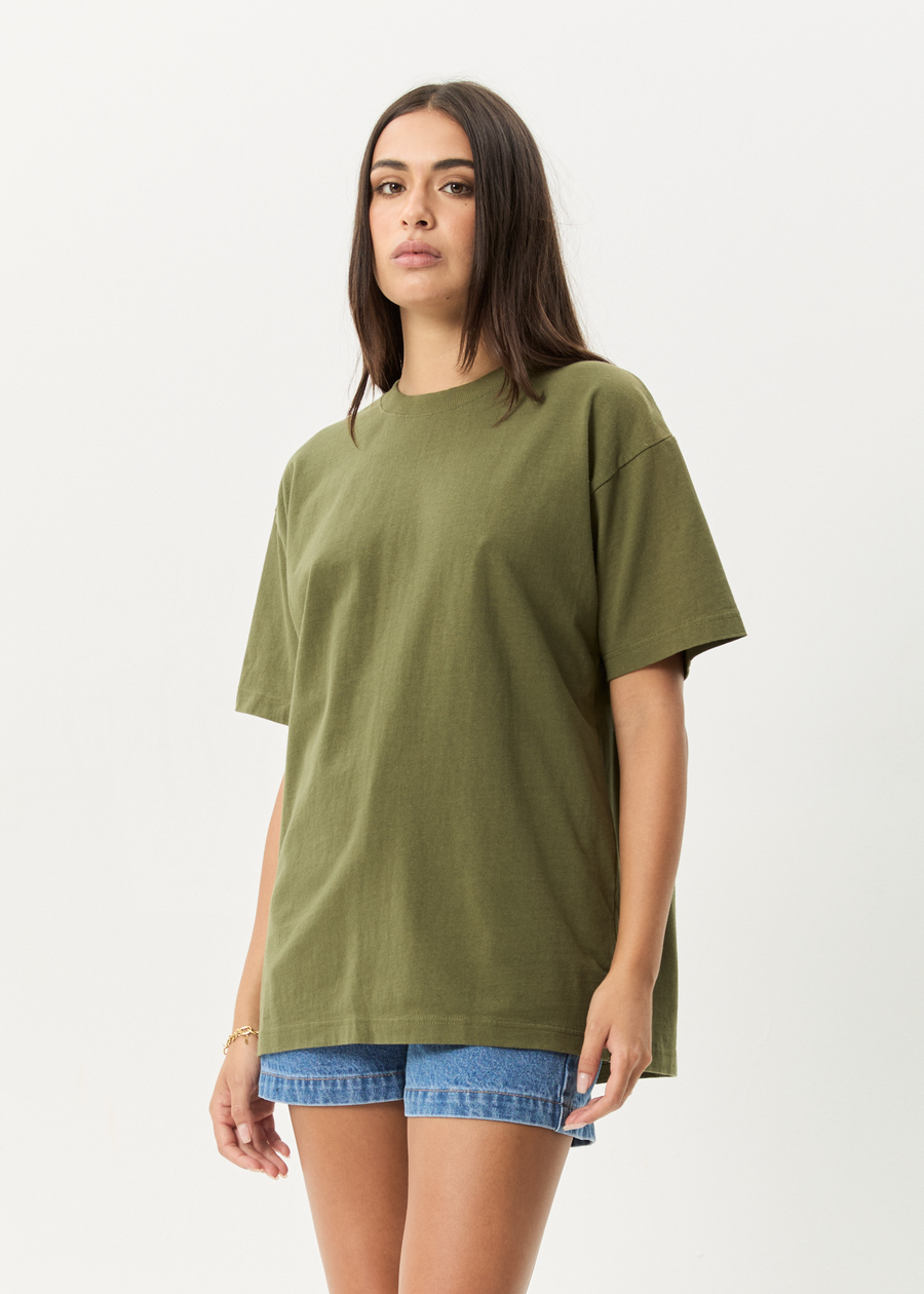 AFENDS Mens Genesis - Heavyweight Boxy Tee - Military