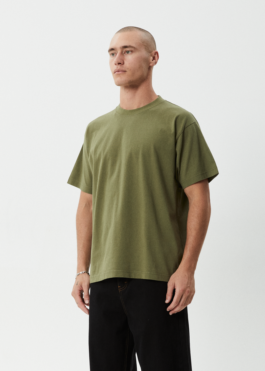 AFENDS Mens Genesis - Heavyweight Boxy Tee - Military