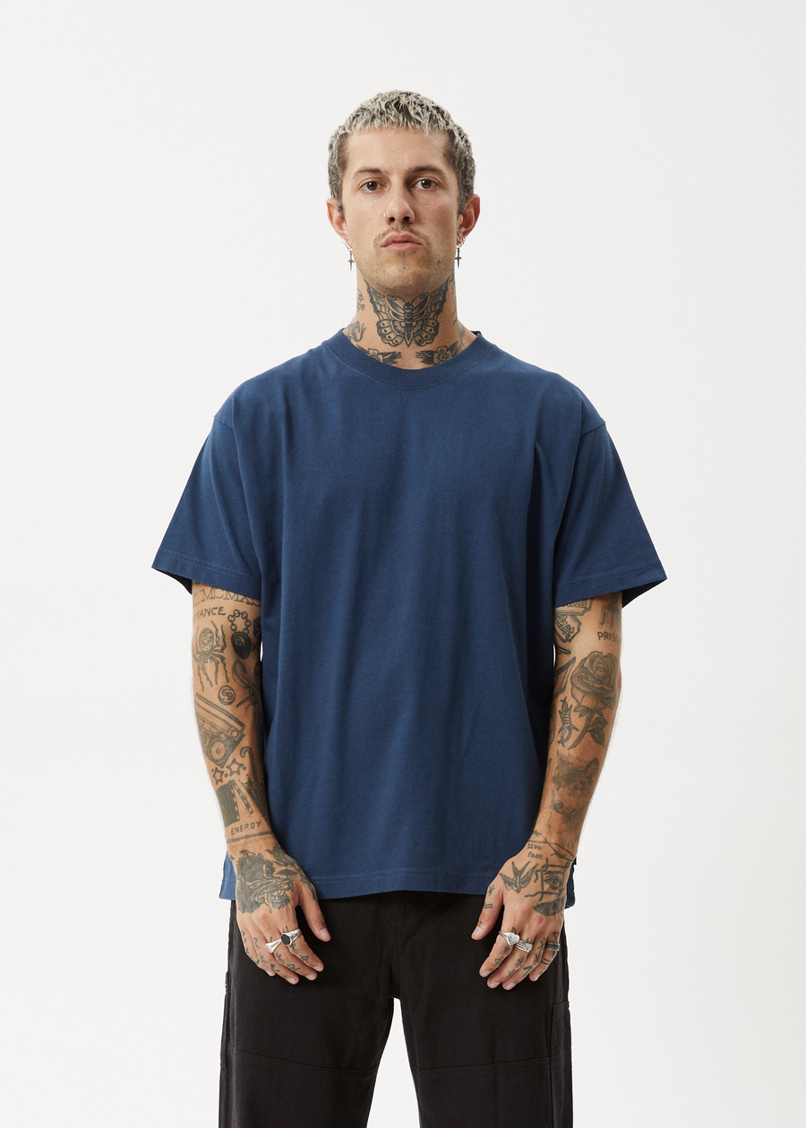 AFENDS Mens Genesis - Heavyweight Boxy Tee - Navy