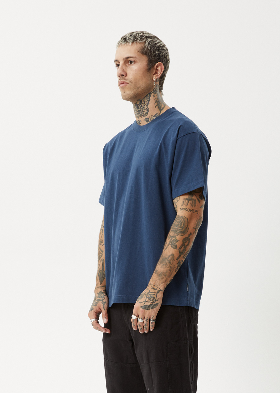 AFENDS Mens Genesis - Heavyweight Boxy Tee - Navy