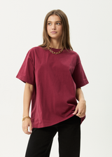 AFENDS Mens Genesis - Heavyweight Boxy Tee - Washed Burgundy - Afends mens genesis   heavyweight boxy tee   washed burgundy