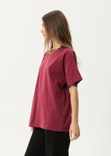 AFENDS Mens Genesis - Heavyweight Boxy Tee - Washed Burgundy - Afends mens genesis   heavyweight boxy tee   washed burgundy